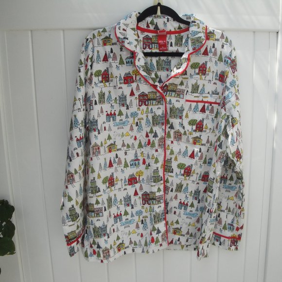 Christmas Village Cotton Flannel Print (2) piece Pajama Set XL - Picture 3 of 7